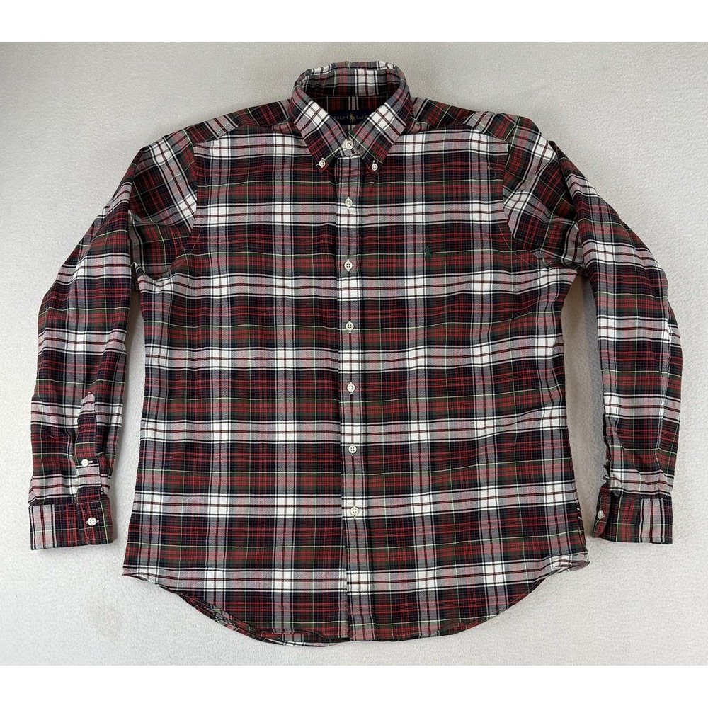 Ralph Lauren Red Plaid Classic Oxford Dress Shirt Men's Large Green Pony‎ - Picture 2 of 10